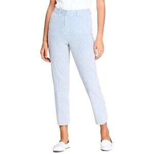 NEW LANDS' END Lightweight Cropped Seersucker Pants in Blue & White Stripe SZ 10